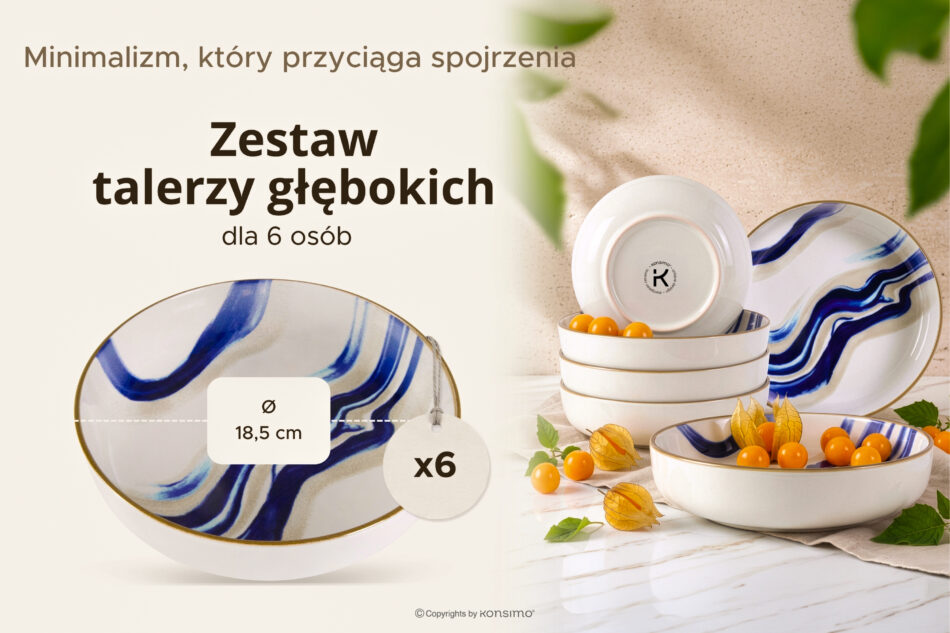 DALLI Talerz głęboki fale w stylu skandynawskim 6 szt. niebieski/beżowy/oliwkowy niebieski/beżowy/oliwkowy - zdjęcie 6