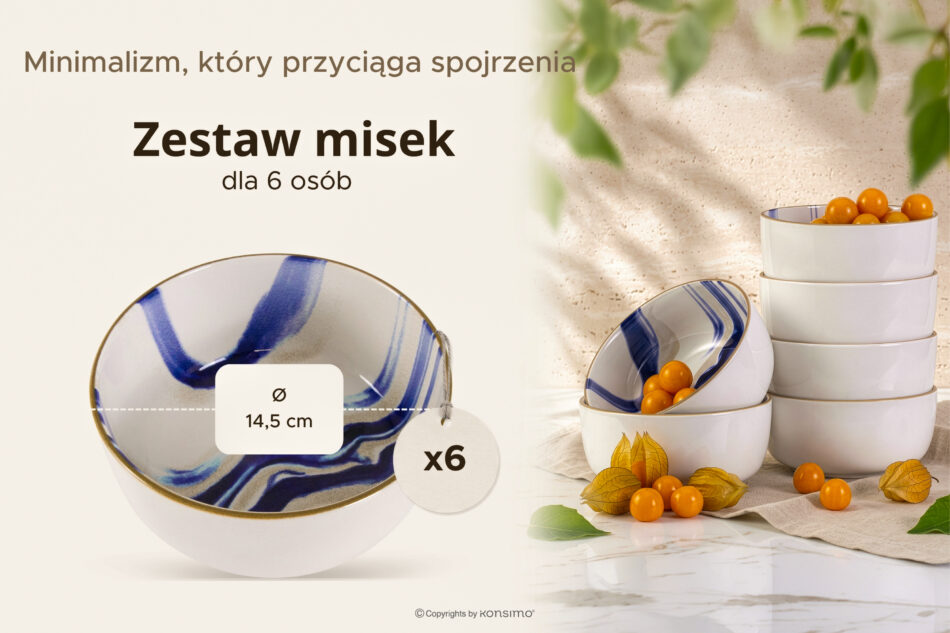 DALLI Miska fale w stylu skandynawskim 6 szt. niebieski/beżowy/oliwkowy niebieski/beżowy/oliwkowy - zdjęcie 6