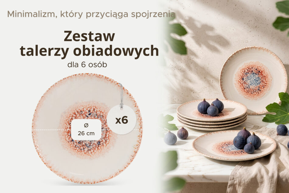 AMITA Talerz obiadowy styl śródziemnomorski 6 szt. koralowy/beżowy/niebieski koralowy/beżowy/niebieski - zdjęcie 7