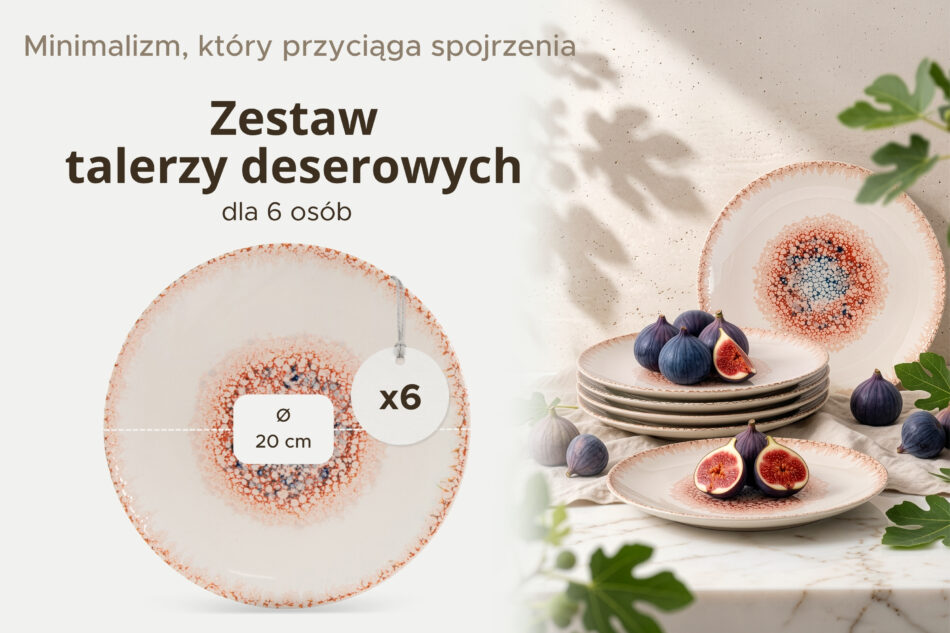AMITA Talerz deserowy styl śródziemnomorski 6 szt. koralowy/beżowy/niebieski koralowy/beżowy/niebieski - zdjęcie 7
