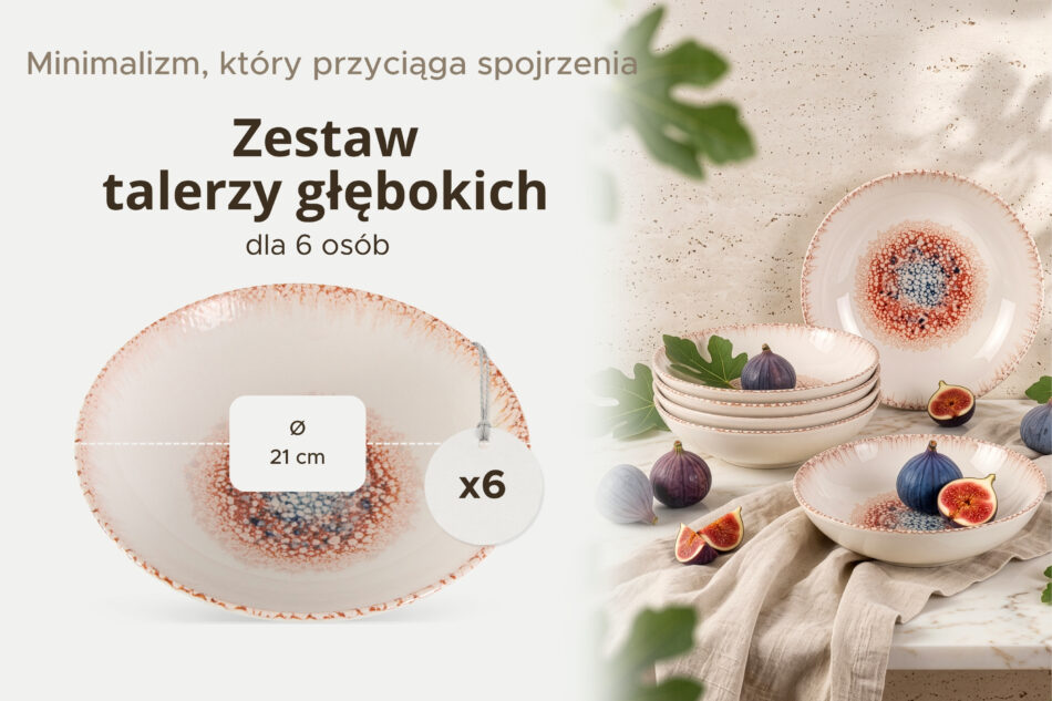 AMITA Talerz głęboki styl śródziemnomorski 6 szt. koralowy/beżowy/niebieski koralowy/beżowy/niebieski - zdjęcie 6