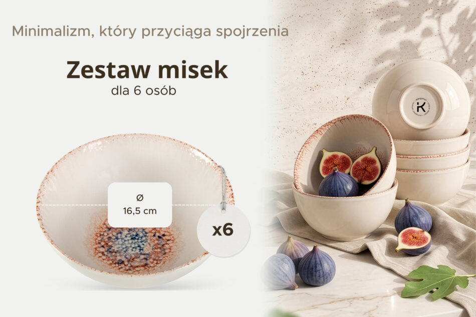 AMITA Miska styl śródziemnomorski 6 szt. koralowy/beżowy/niebieski koralowy/beżowy/niebieski - zdjęcie 6