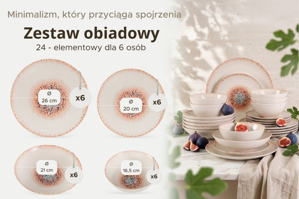 AMITA Zestaw obiadowy styl śródziemnomorski 6 os. (24 el.) koralowy/beżowy/niebieski koralowy/beżowy/niebieski - zdjęcie 10