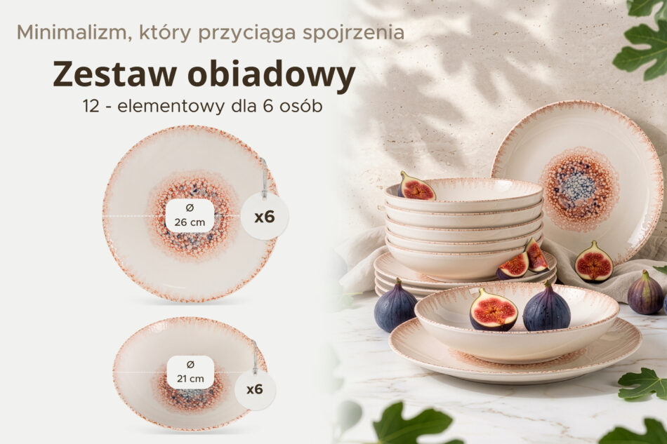 AMITA Zestaw obiadowy styl śródziemnomorski 6 os. (12 el.) koralowy/beżowy/niebieski koralowy/beżowy/niebieski - zdjęcie 6