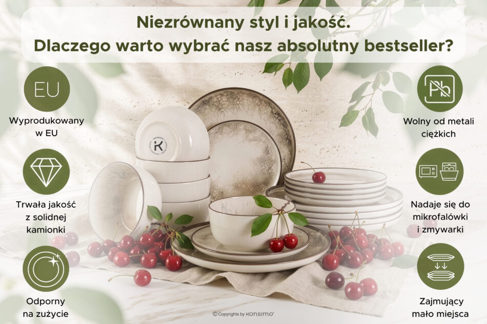 KERI Talerz deserowy w stylu japandi beżowy/szary/granatowy beżowy/szary/granatowy - zdjęcie 7