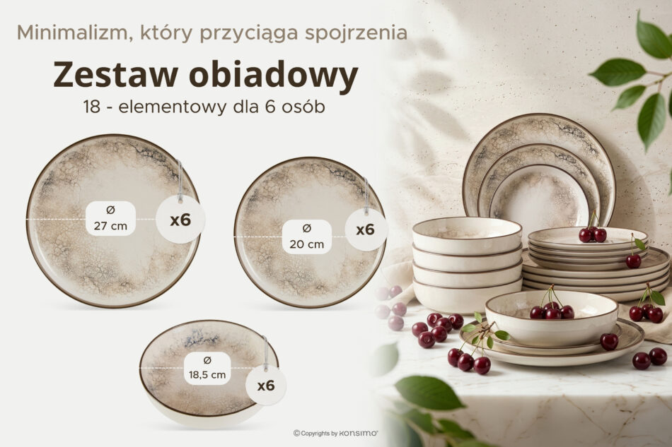 KERI Zestaw obiadowy japandi 6 os. (18 el.) beżowy/szary/granatowy beżowy/szary/granatowy - zdjęcie 8