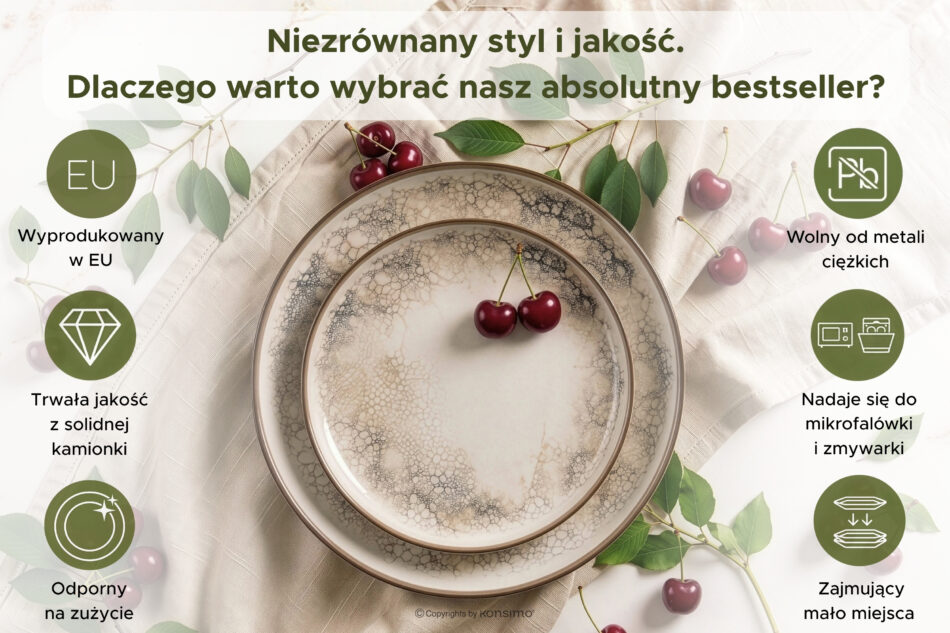 KERI Zestaw obiadowy japandi 6 os. (18 el.) beżowy/szary/granatowy beżowy/szary/granatowy - zdjęcie 14