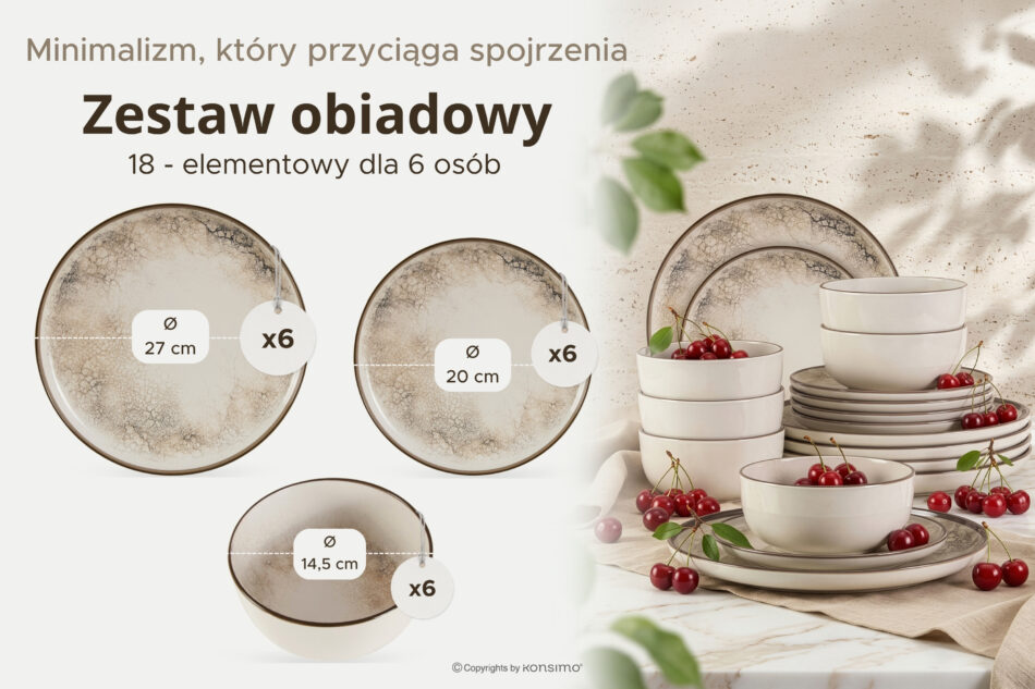 KERI Zestaw obiadowy w stylu japandi 6 os. (18 el.) beżowy/szary/granatowy beżowy/szary/granatowy - zdjęcie 8