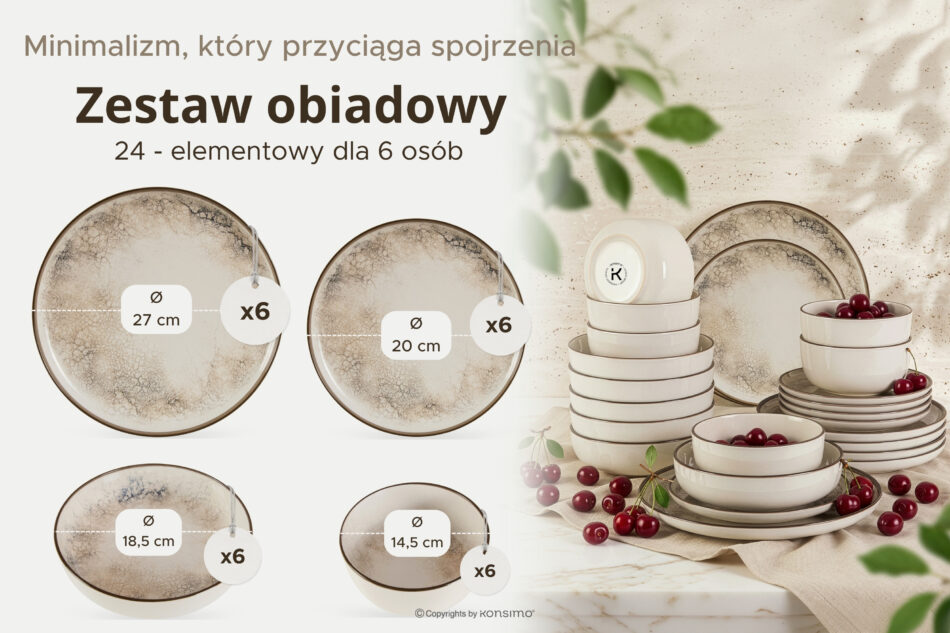 KERI Zestaw obiadowy japandi 6 os. (24 el.) beżowy/szary/granatowy beżowy/szary/granatowy - zdjęcie 10