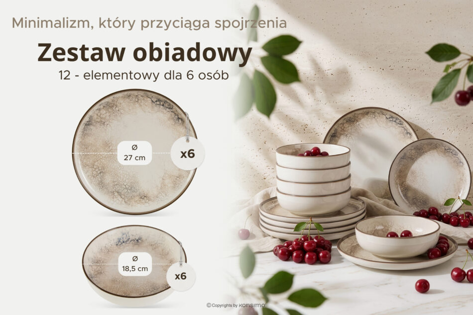 KERI Zestaw obiadowy japandi 6 os. (12 el.) beżowy/szary/granatowy beżowy/szary/granatowy - zdjęcie 6