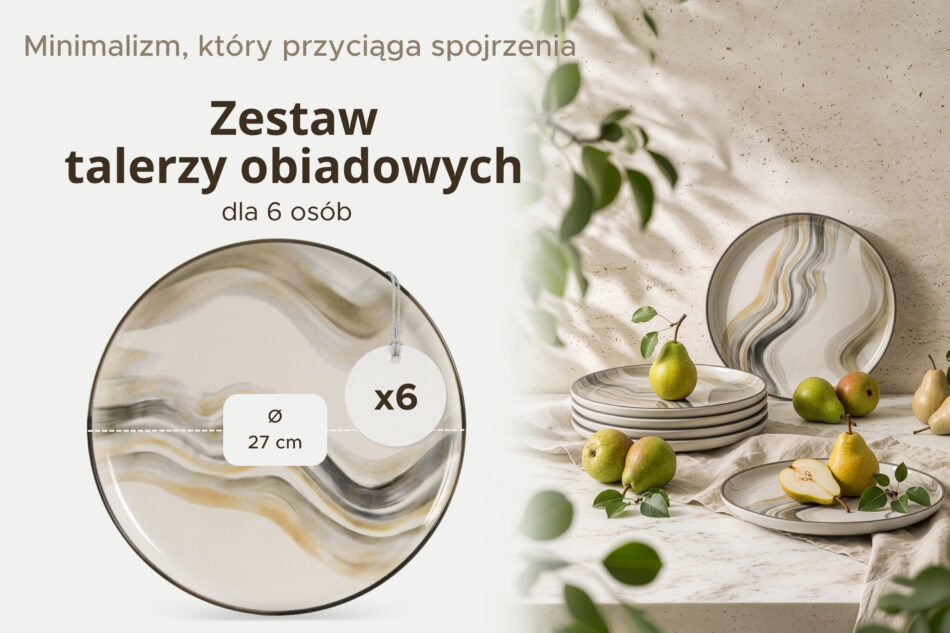 SALVA Talerz obiadowy w stylu nordyckim 6 szt. szary/piaskowy/beżowy szary/piaskowy/beżowy - zdjęcie 7