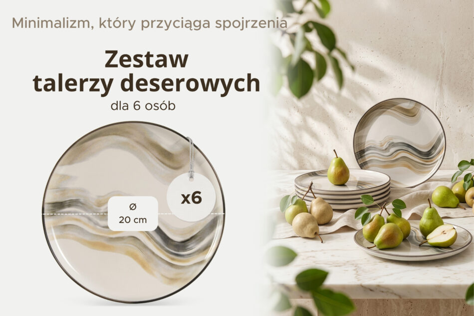 SALVA Talerz deserowy w stylu nordyckim 6 szt. szary/piaskowy/beżowy szary/piaskowy/beżowy - zdjęcie 7