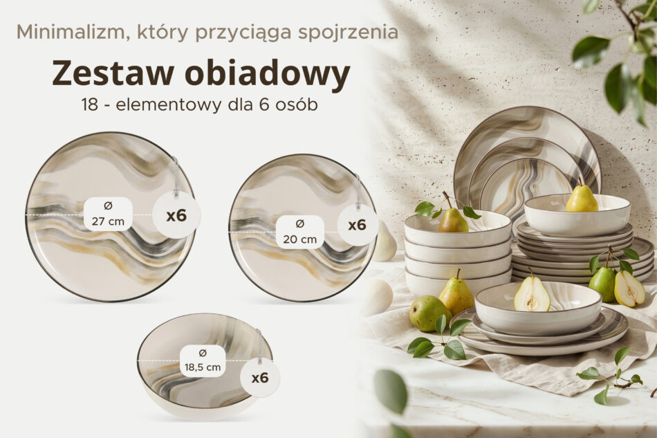 SALVA Zestaw obiadowy w stylu nordyckim 6 os. (18 el.) szary/piaskowy/beżowy szary/piaskowy/beżowy - zdjęcie 8