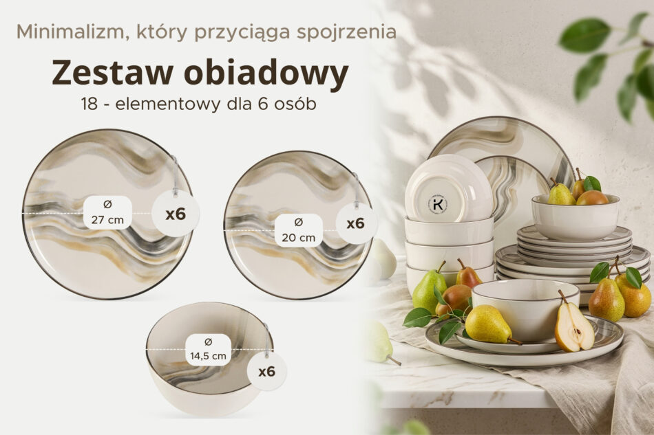 SALVA Zestaw obiadowy styl nordycki 6 os. (18 el.) szary/piaskowy/beżowy szary/piaskowy/beżowy - zdjęcie 8
