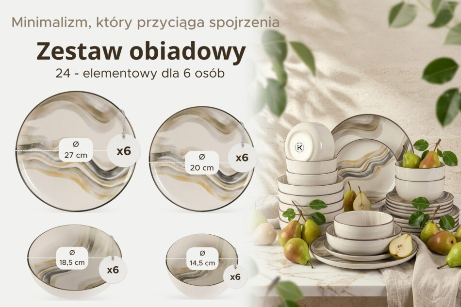 SALVA Zestaw obiadowy 6 os. (24 el.) szary/piaskowy/beżowy szary/piaskowy/beżowy - zdjęcie 10