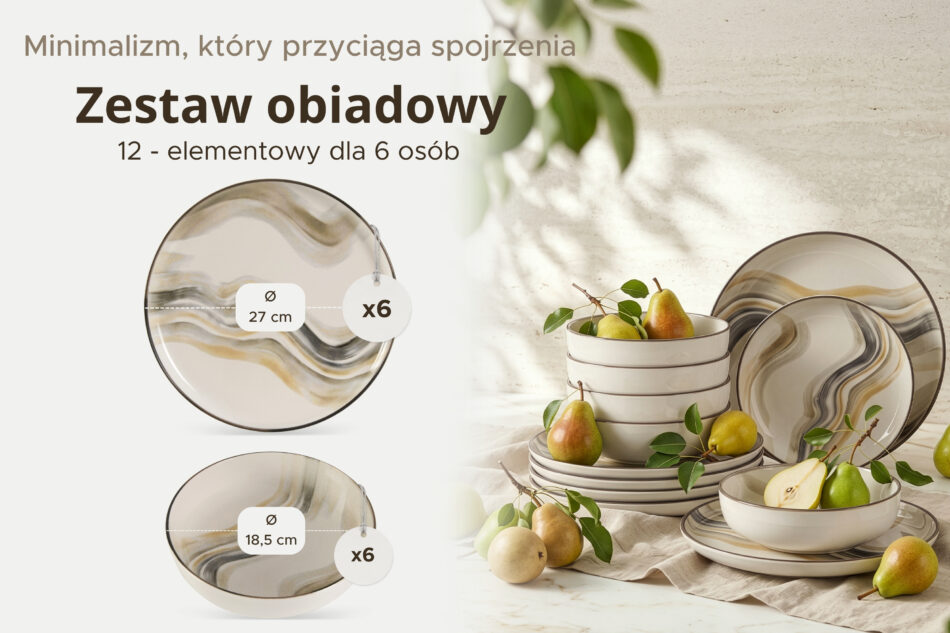 SALVA Zestaw obiadowy 6 os. (12 el.) szary/piaskowy/beżowy szary/piaskowy/beżowy - zdjęcie 6