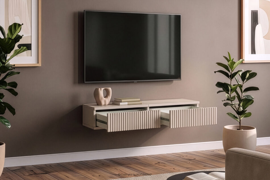 RECTUS II Szafka RTV wisząca z szufladami 80 cm kremowy kremowy - zdjęcie 3