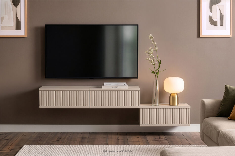 RECTUS II Szafka RTV wisząca z szufladami 120 cm kremowy kremowy - zdjęcie 4