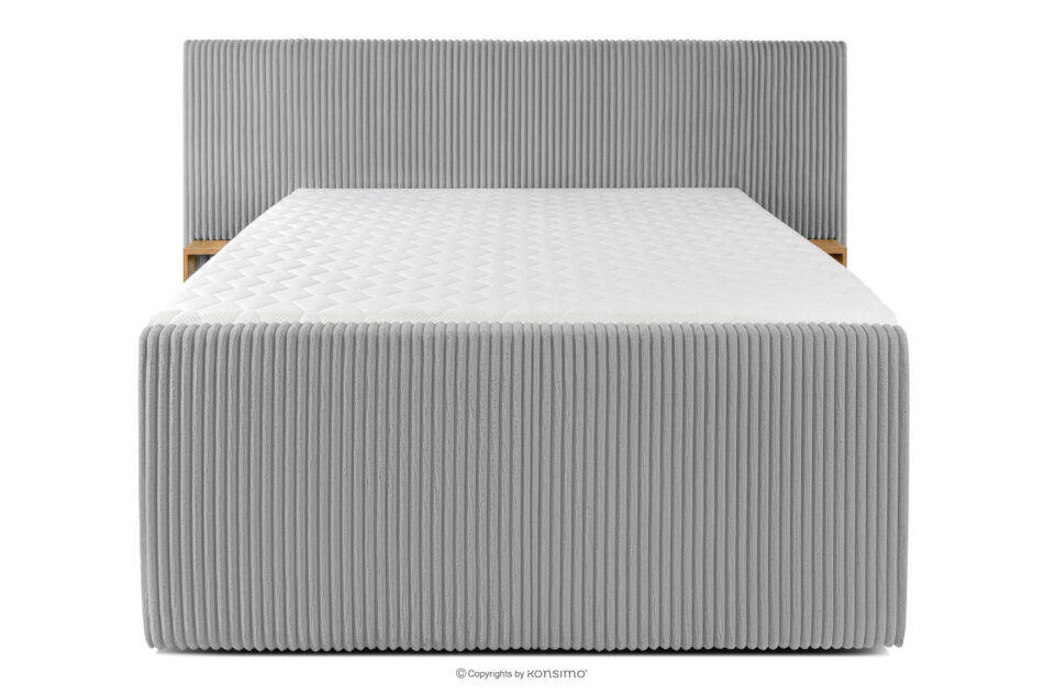 LILIUM PRO Łóżko kontynentalne z szafkami nocnymi LED średniotwarde 140 cm podwójny materac + topper HR tkanina sztruks jasny szary jasny szary - zdjęcie 5