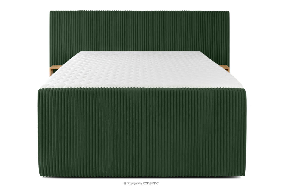 LILIUM PRO Łóżko kontynentalne z szafkami nocnymi LED średniotwarde 140 cm podwójny materac + topper HR tkanina sztruks ciemny zielony ciemny zielony - zdjęcie 5