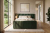 LILIUM PRO Łóżko kontynentalne z szafkami nocnymi LED średniotwarde 140 cm podwójny materac + topper HR tkanina sztruks ciemny zielony ciemny zielony - zdjęcie 24