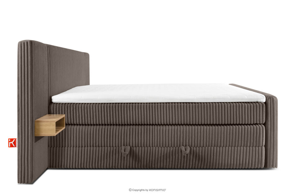 LILIUM PRO Łóżko kontynentalne z szafkami nocnymi LED średniotwarde 140 cm podwójny materac + topper HR tkanina sztruks brązowy brązowy - zdjęcie 6
