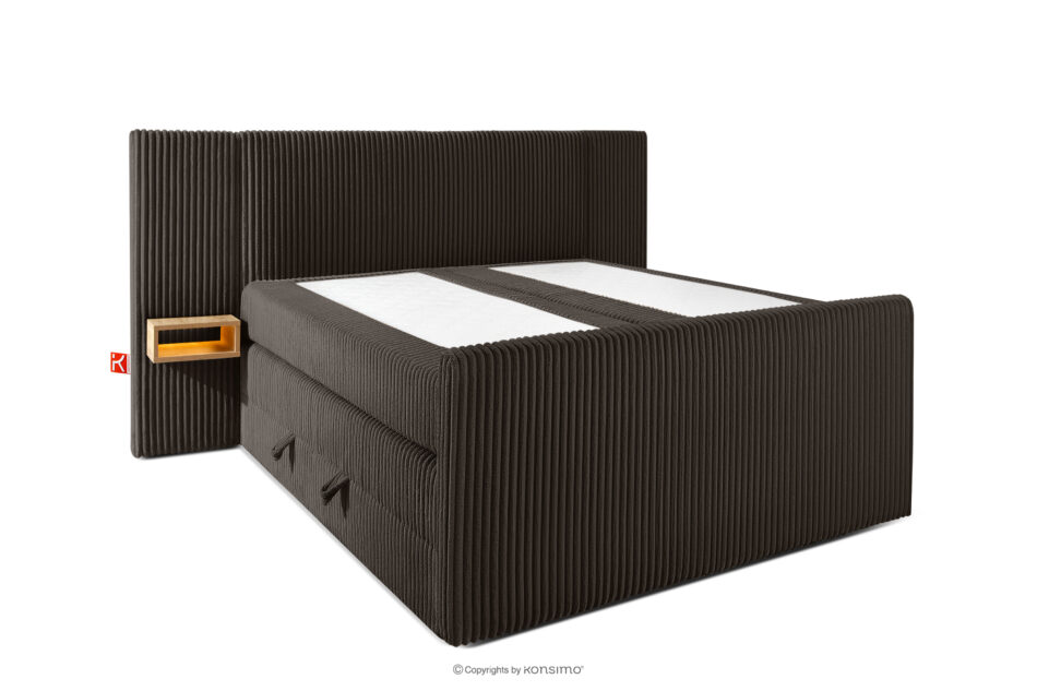 LILIUM PRO Łóżko kontynentalne z szafkami nocnymi LED średniotwarde 140 cm podwójny materac + topper HR tkanina sztruks ciemny brązowy ciemny brązowy - zdjęcie 3