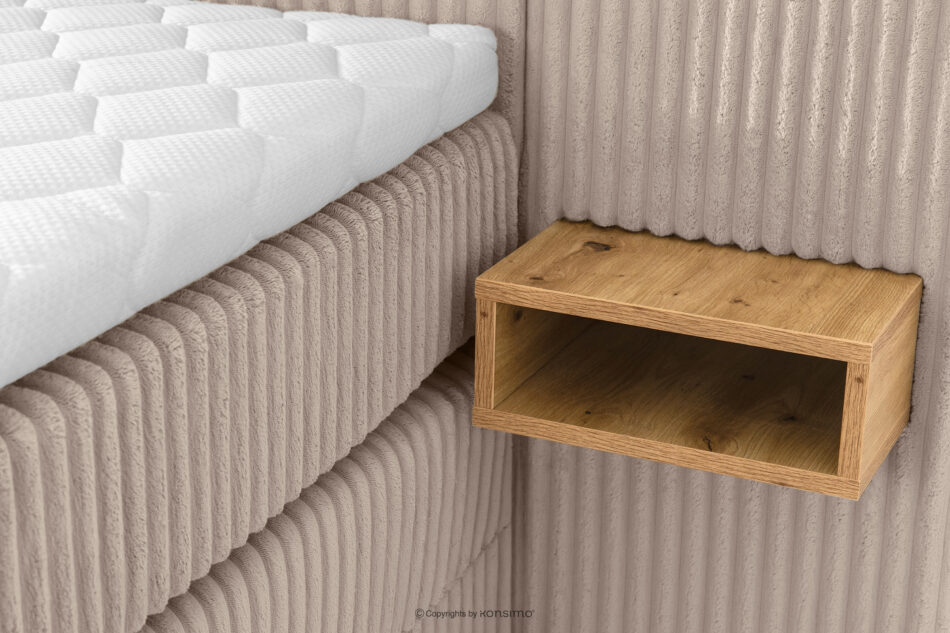 LILIUM PRO Łóżko kontynentalne z szafkami nocnymi LED średniotwarde 140 cm podwójny materac + topper HR tkanina sztruks taupe taupe - zdjęcie 17