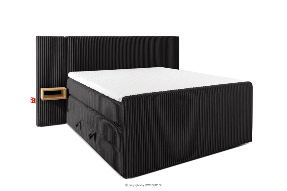 LILIUM PRO Łóżko kontynentalne z szafkami nocnymi LED średniotwarde 140 cm podwójny materac + topper Visco tkanina sztruks czarny czarny - zdjęcie 2