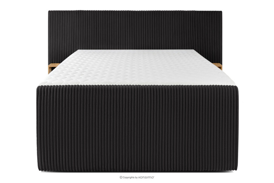LILIUM PRO Łóżko kontynentalne z szafkami nocnymi LED średniotwarde 140 cm podwójny materac + topper Visco tkanina sztruks czarny czarny - zdjęcie 5