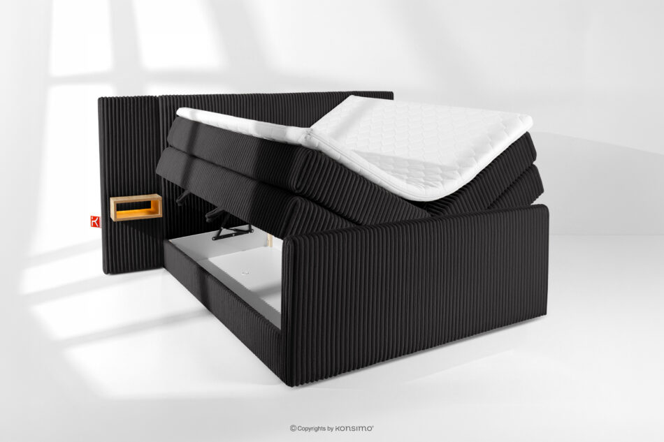 LILIUM PRO Łóżko kontynentalne z szafkami nocnymi LED średniotwarde 140 cm podwójny materac + topper Visco tkanina sztruks czarny czarny - zdjęcie 8