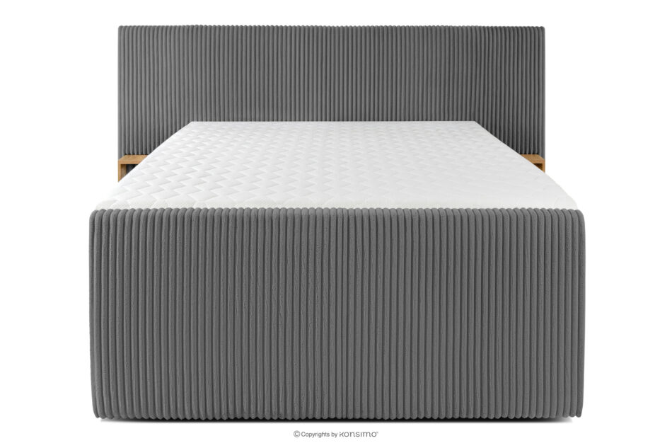 LILIUM PRO Łóżko kontynentalne z szafkami nocnymi LED średniotwarde 140 cm podwójny materac + topper Visco tkanina sztruks szary szary - zdjęcie 5