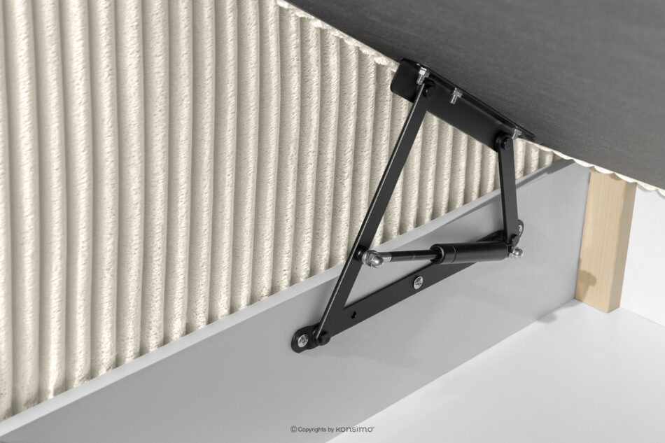 LILIUM PRO Łóżko kontynentalne z szafkami nocnymi LED średniotwarde 140 cm podwójny materac + topper Visco tkanina sztruks biały/ecru biały/ecru - zdjęcie 15