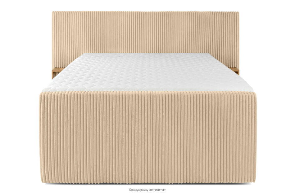 LILIUM PRO Łóżko kontynentalne z szafkami nocnymi LED średniotwarde 140 cm podwójny materac + topper Visco tkanina sztruks piaskowy piaskowy - zdjęcie 5