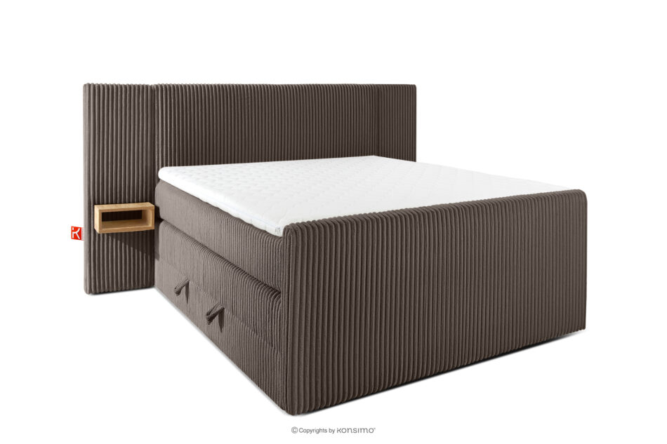 LILIUM PRO Łóżko kontynentalne z szafkami nocnymi LED średniotwarde 140 cm podwójny materac + topper Visco tkanina sztruks brązowy brązowy - zdjęcie 2