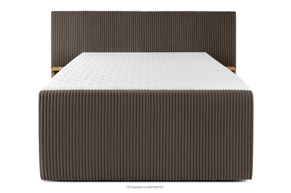 LILIUM PRO Łóżko kontynentalne z szafkami nocnymi LED średniotwarde 140 cm podwójny materac + topper Visco tkanina sztruks brązowy brązowy - zdjęcie 5