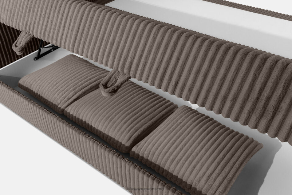 LILIUM PRO Łóżko kontynentalne z szafkami nocnymi LED średniotwarde 140 cm podwójny materac + topper Visco tkanina sztruks brązowy brązowy - zdjęcie 14
