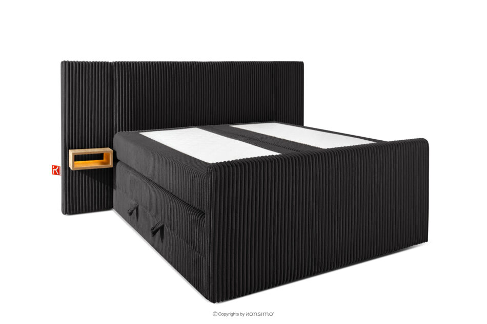 LILIUM PRO Łóżko kontynentalne z szafkami nocnymi LED twarde 140 cm podwójny materac + topper HR tkanina sztruks czarny czarny - zdjęcie 3