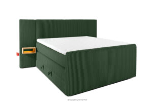 LILIUM PRO, https://konsimo.pl/kolekcja/lilium-pro/ Łóżko kontynentalne z szafkami nocnymi LED twarde 140 cm podwójny materac + topper HR tkanina sztruks ciemny zielony ciemny zielony - zdjęcie