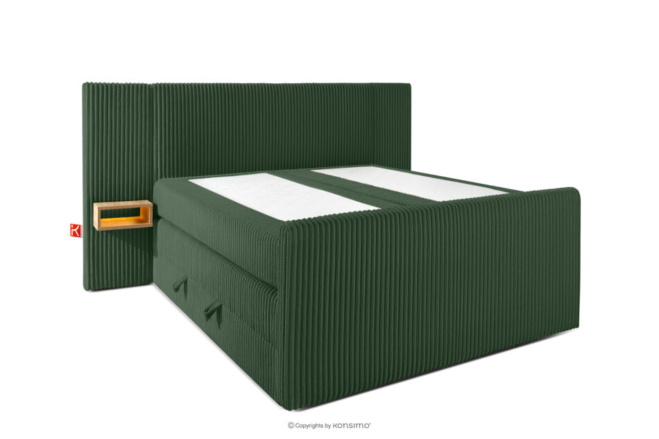 LILIUM PRO Łóżko kontynentalne z szafkami nocnymi LED twarde 140 cm podwójny materac + topper HR tkanina sztruks ciemny zielony ciemny zielony - zdjęcie 3