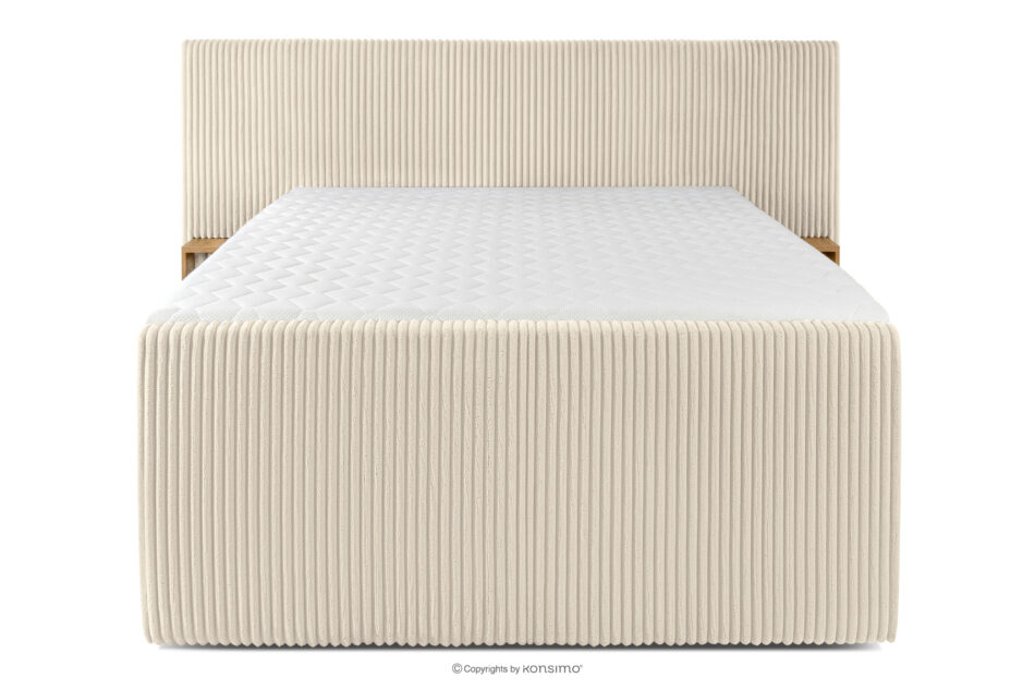 LILIUM PRO Łóżko kontynentalne z szafkami nocnymi LED twarde 140 cm podwójny materac + topper HR tkanina sztruks beżowy beżowy - zdjęcie 5