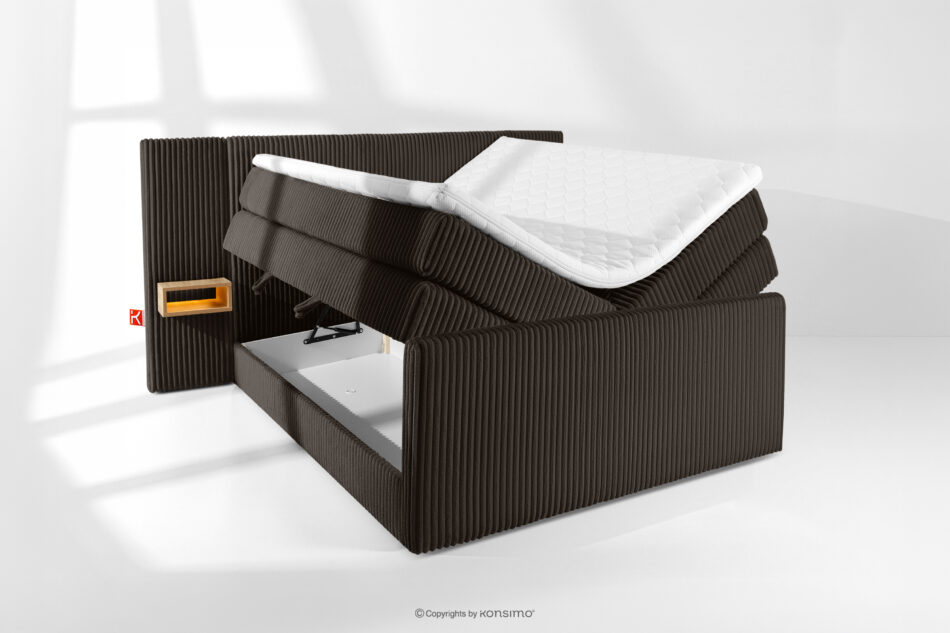 LILIUM PRO Łóżko kontynentalne z szafkami nocnymi LED twarde 140 cm podwójny materac + topper HR tkanina sztruks ciemny brązowy ciemny brązowy - zdjęcie 8