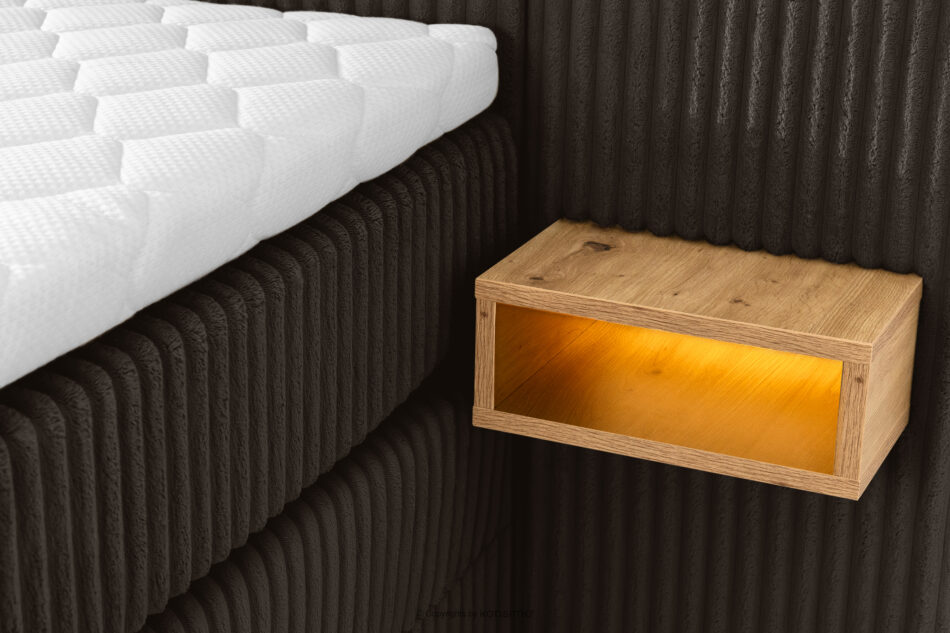 LILIUM PRO Łóżko kontynentalne z szafkami nocnymi LED twarde 140 cm podwójny materac + topper HR tkanina sztruks ciemny brązowy ciemny brązowy - zdjęcie 16