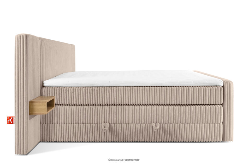 LILIUM PRO Łóżko kontynentalne z szafkami nocnymi LED twarde 140 cm podwójny materac + topper HR tkanina sztruks taupe taupe - zdjęcie 6