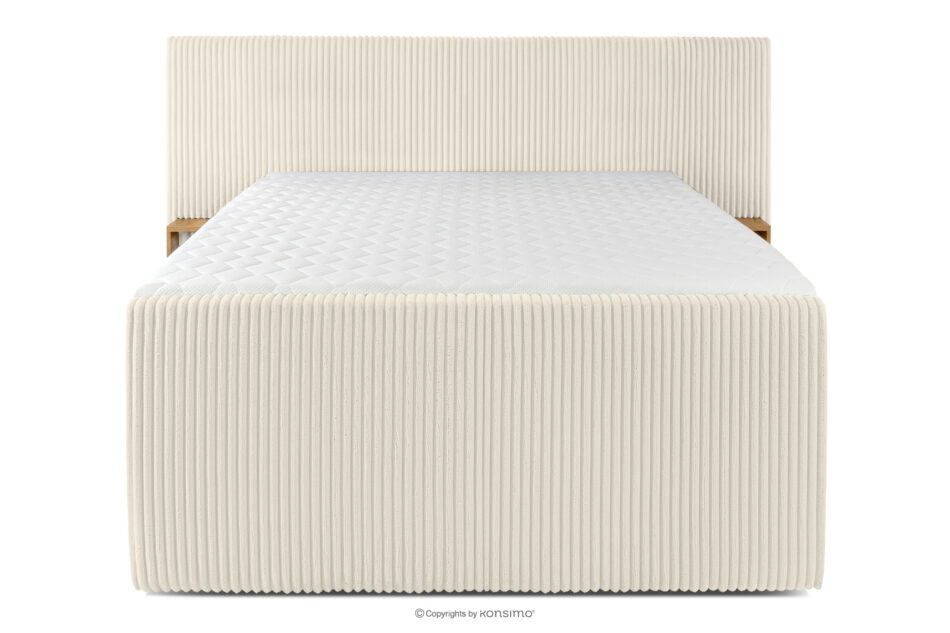 LILIUM PRO Łóżko kontynentalne z szafkami nocnymi LED twarde 140 cm podwójny materac + topper Visco tkanina sztruks biały/ecru biały/ecru - zdjęcie 5