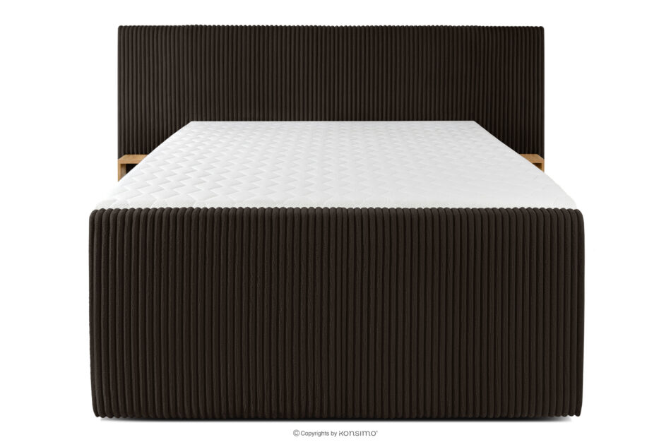 LILIUM PRO Łóżko kontynentalne z szafkami nocnymi LED twarde 140 cm podwójny materac + topper Visco tkanina sztruks ciemny brązowy ciemny brązowy - zdjęcie 5