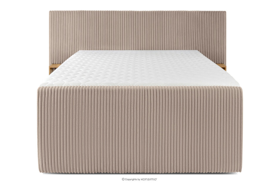 LILIUM PRO Łóżko kontynentalne z szafkami nocnymi LED twarde 140 cm podwójny materac + topper Visco tkanina sztruks taupe taupe - zdjęcie 5