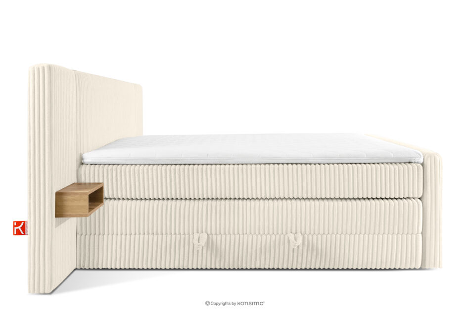 LILIUM PRO Łóżko kontynentalne z szafkami nocnymi LED średniotwarde 160 cm podwójny materac + topper HR tkanina sztruks biały/ecru biały/ecru - zdjęcie 6