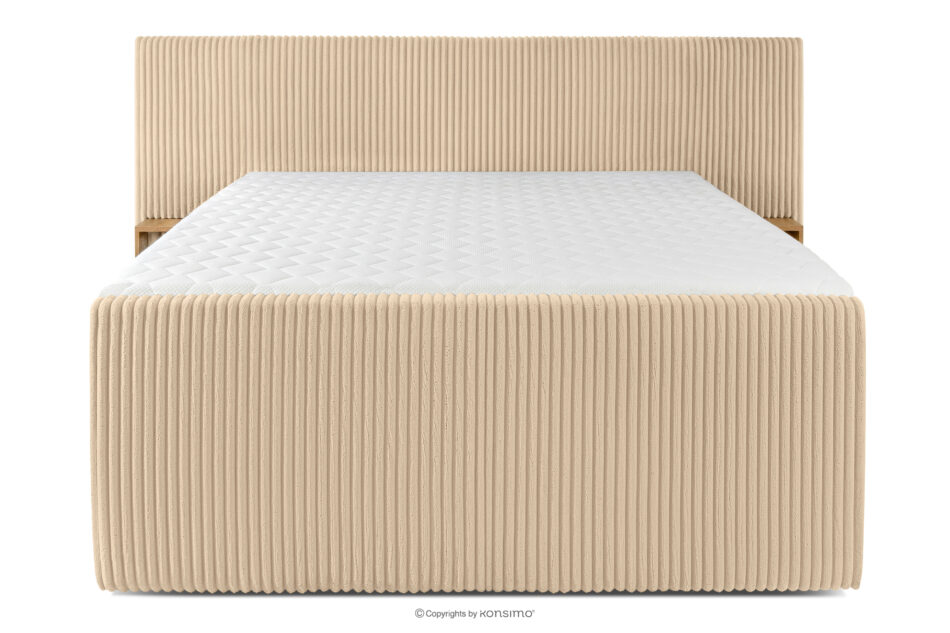 LILIUM PRO Łóżko kontynentalne z szafkami nocnymi LED średniotwarde 160 cm podwójny materac + topper HR tkanina sztruks piaskowy piaskowy - zdjęcie 5