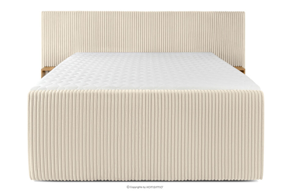 LILIUM PRO Łóżko kontynentalne z szafkami nocnymi LED średniotwarde 160 cm podwójny materac + topper HR tkanina sztruks beżowy beżowy - zdjęcie 5